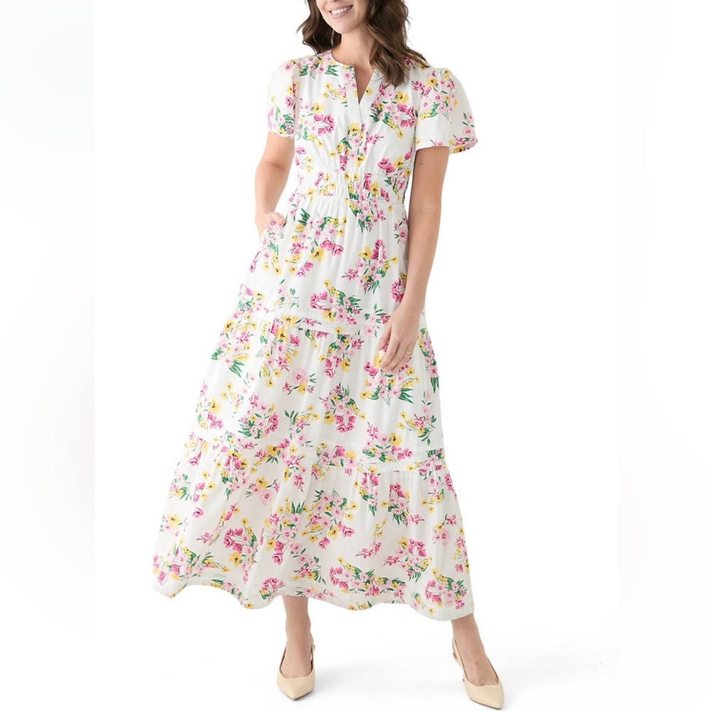 Crown & Ivy Women's White & Floral Midi Dress- Size 10 (WORN ONCE)